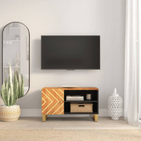 Produktbild för Tv-bänk brun och svart 80x31,5x46 cm massivt mangoträ