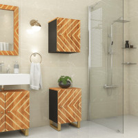 Produktbild för Väggmonterat badrumsskåp brun och svart massivt mangoträ