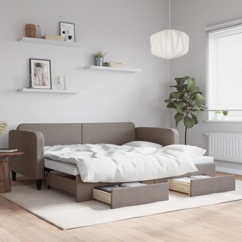 vidaXL Dagbädd utdragbar med lådor taupe 90x200 cm tyg - Sängar & Sängramar