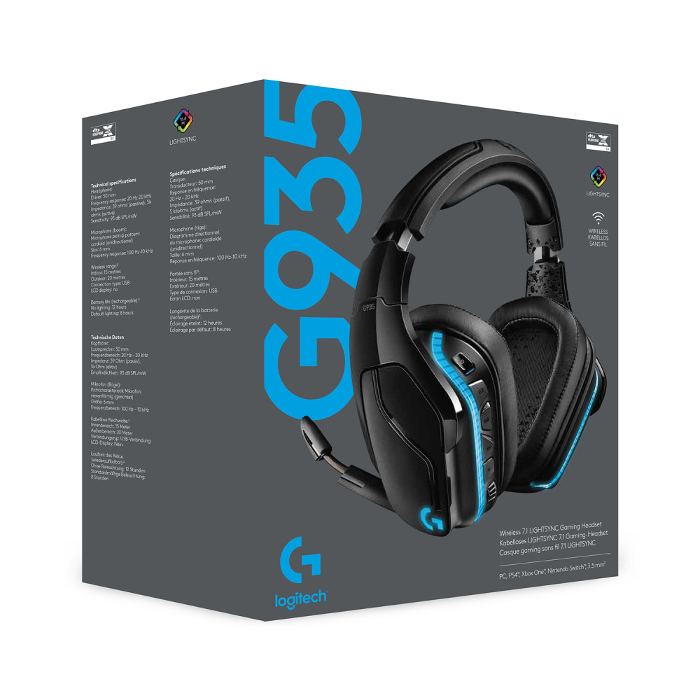 Produktbild för Logitech G G935 Headset Trådlös Huvudband Spela Svart, Blå
