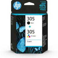 Miniatyr av produktbild för HP 305 2-pack med trefärgs/svarta originalbläckpatroner