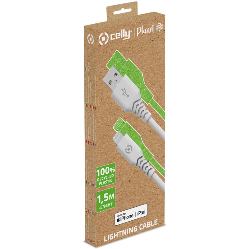 Produktbild för Planet USB-A - Lightning-kabel 1,5m av 100% återvunnen plast Vit