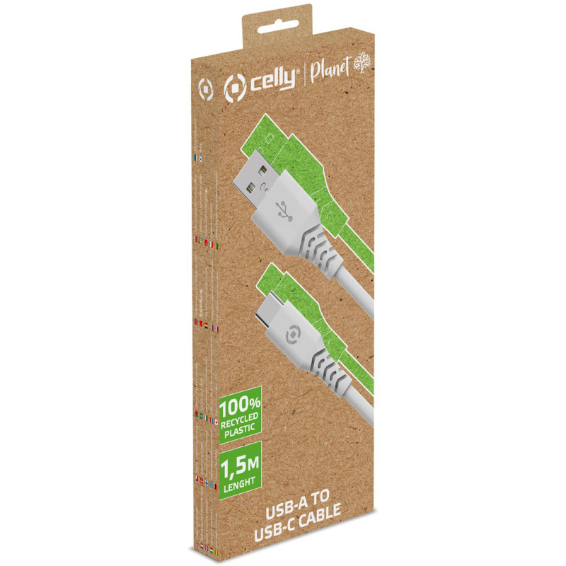 Produktbild för Planet USB-A - USB-C-kabel 1,5m av 100% återvunnen plast Vit