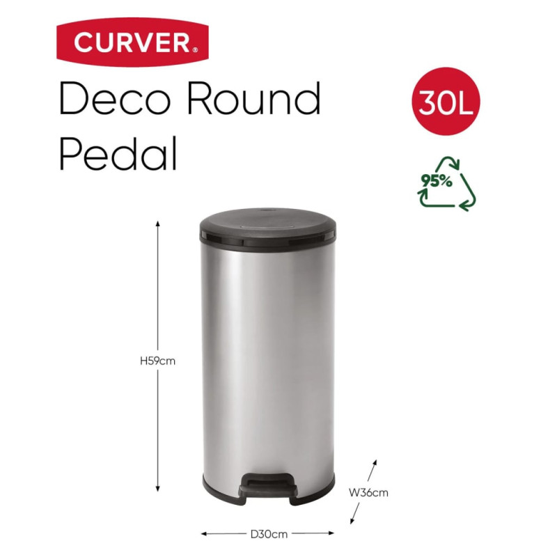 Produktbild för Curver Pedalhink Deco rund 30L silver