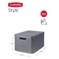 Produktbild för Curver Förvaringslåda med lock Style L 30L metallisk silver