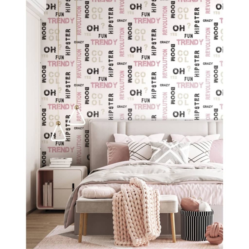 Produktbild för Noordwand Tapet Friends & Coffee Words and Letters rosa och svart