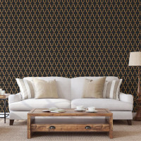 Produktbild för DUTCH WALLCOVERINGS Tapet Geometric svart och guld