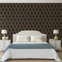 Produktbild för DUTCH WALLCOVERINGS Tapet Geometric svart och guld