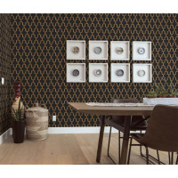 Produktbild för DUTCH WALLCOVERINGS Tapet Geometric svart och guld