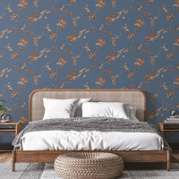 Produktbild för DUTCH WALLCOVERINGS Tapet Flower mörkblå och brons