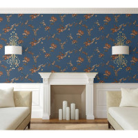 Produktbild för DUTCH WALLCOVERINGS Tapet Flower mörkblå och brons