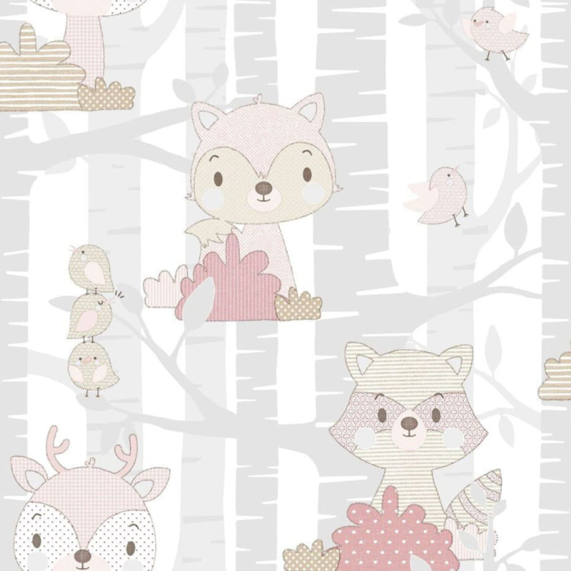Produktbild för Noordwand Tapet Mondo baby Forest Animals grå och rosa
