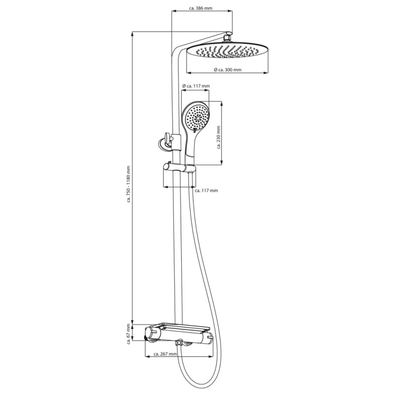 Produktbild för EISL Takduschset med termostatblandare GRANDE VITA kromsvart