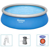 Produktbild för Bestway Uppblåsbar pool med tillbehör Fast Set rund 457x122 cm