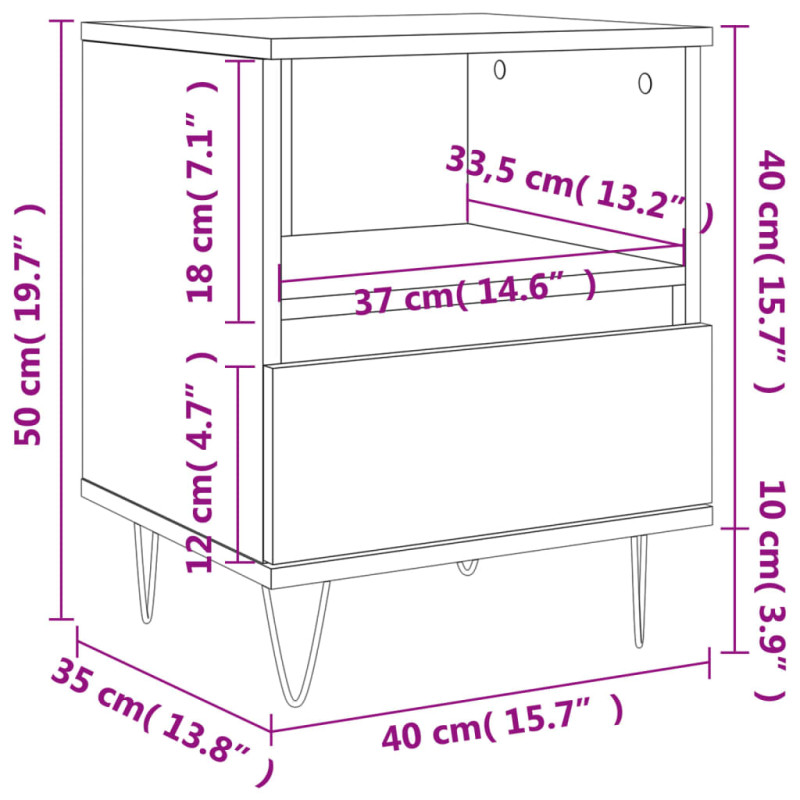 Produktbild för Sängbord vit högglans 40x35x50 cm konstruerat trä