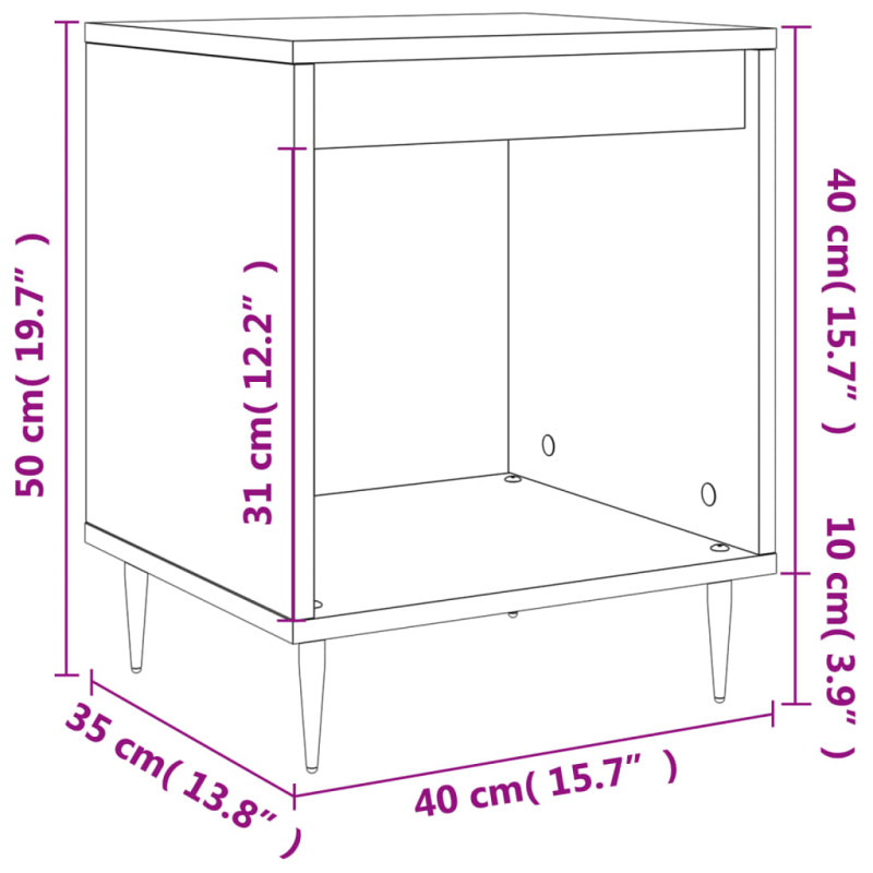 Produktbild för Sängbord vit högglans 40x35x50 cm konstruerat trä