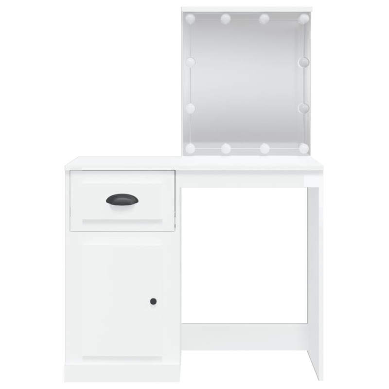 Produktbild för Sminkbord med LED-lampor vit högglans 90x42x132,5 cm