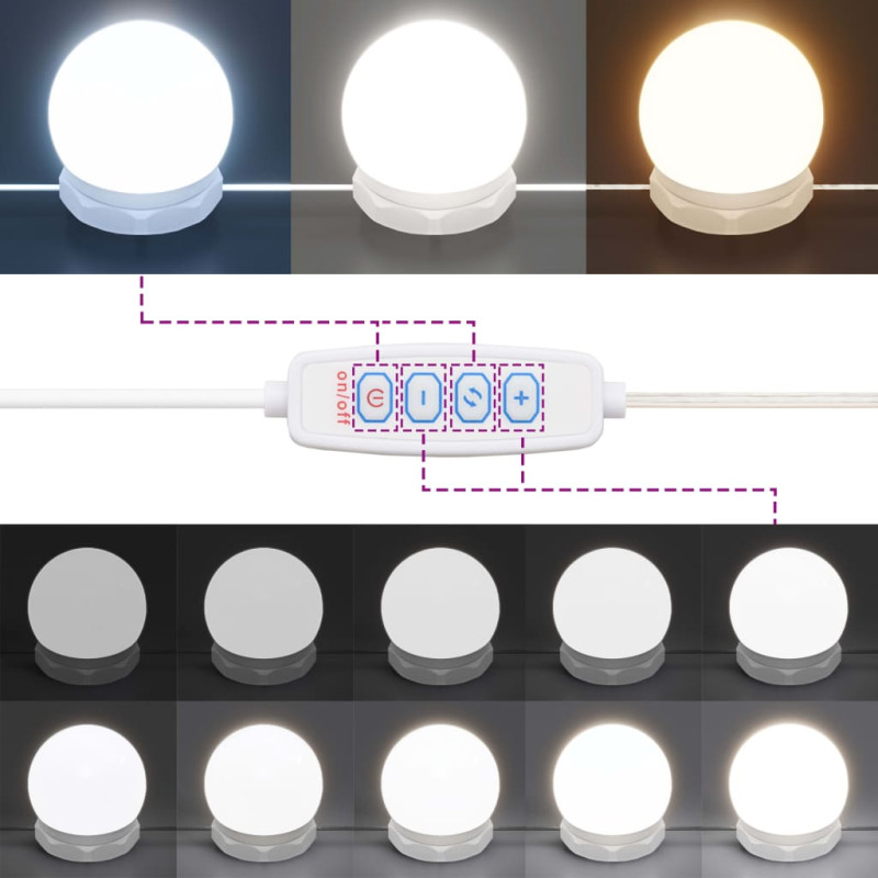 Produktbild för Sminkbord med LED-lampor vit högglans 90x42x132,5 cm