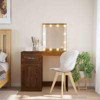 Produktbild för Sminkbord med LED-lampor brun ek 90x42x132,5 cm