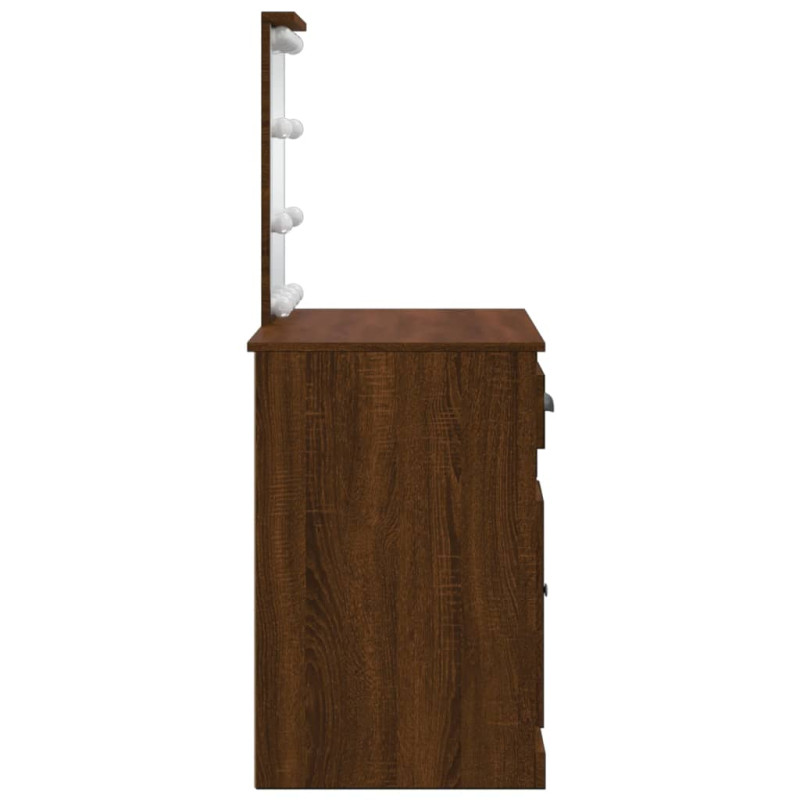 Produktbild för Sminkbord med LED-lampor brun ek 90x42x132,5 cm