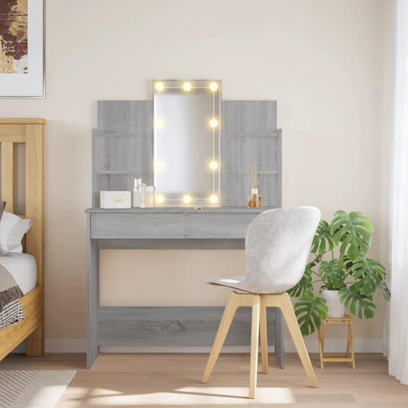 Produktbild för Sminkbord med LED grå sonoma 96x40x142 cm