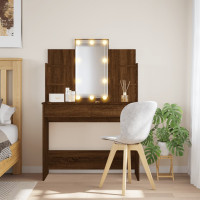 Produktbild för Sminkbord med LED brun ek 96x40x142 cm
