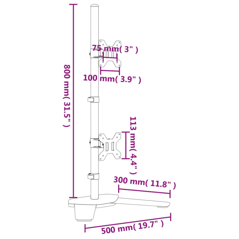 Produktbild för Skärmfäste för 2 skärmar svart stål VESA 75/100 mm