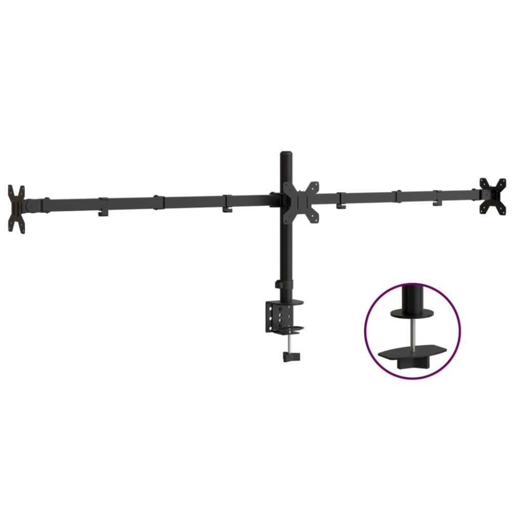 Produktbild för Skärmfäste för 3 skärmar svart stål VESA 75/100 mm