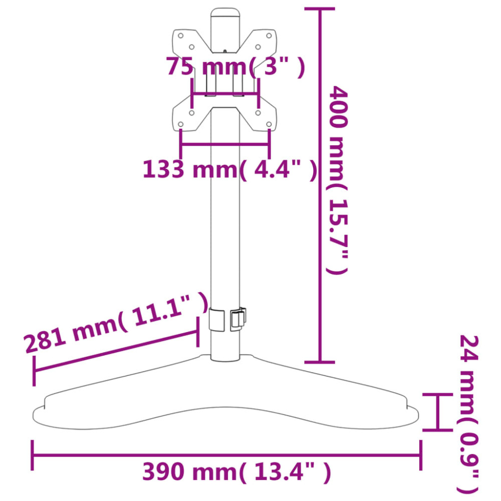 Produktbild för Skärmfäste för 4 skärmar svart stål VESA 75/100 mm