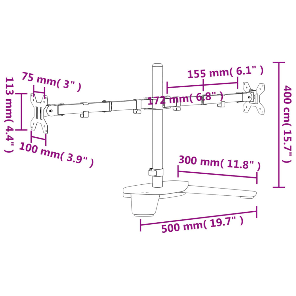 Produktbild för Skärmfäste för 2 skärmar svart stål VESA 75/100 mm