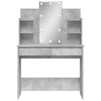 Produktbild för Sminkbord med LED betonggrå 96x40x142 cm