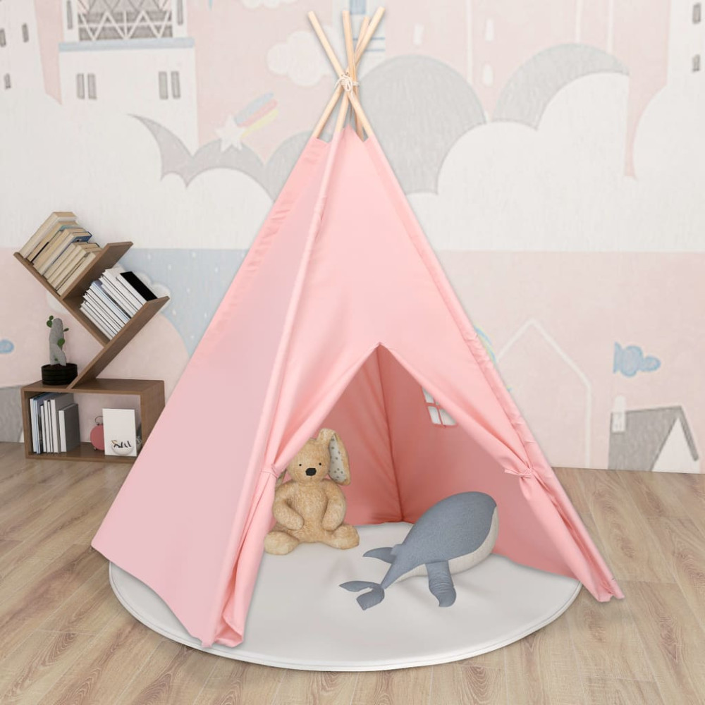 Produktbild för Tipitält för barn med väska peachskin rosa 120x120x150 cm