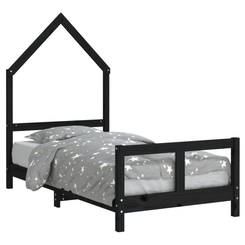 Produktbild för Sängram för barnsäng svart 80x160 cm massiv furu