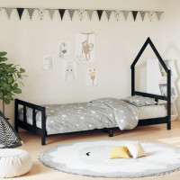 Produktbild för Sängram för barn svart 90x190 cm massiv furu