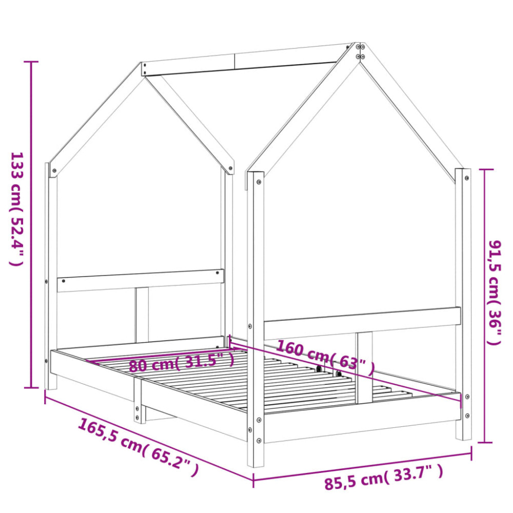 Produktbild för Sängram för barnsäng 80x160 cm massiv furu