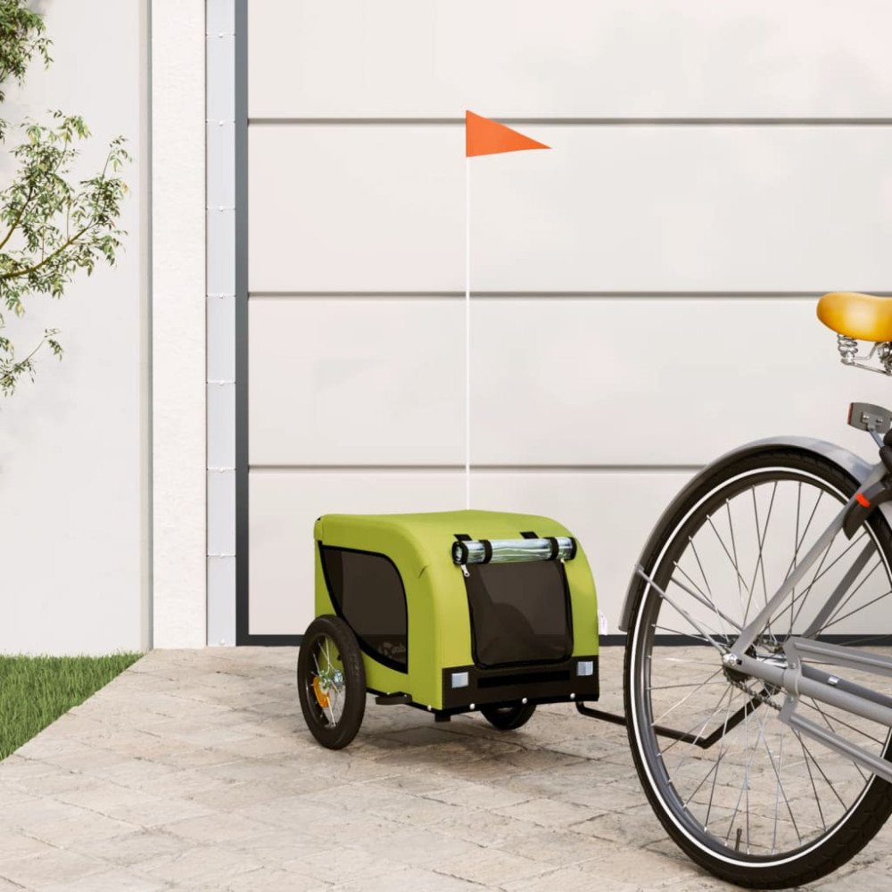 Produktbild för Cykelvagn för djur grön och svart oxfordtyg och järn