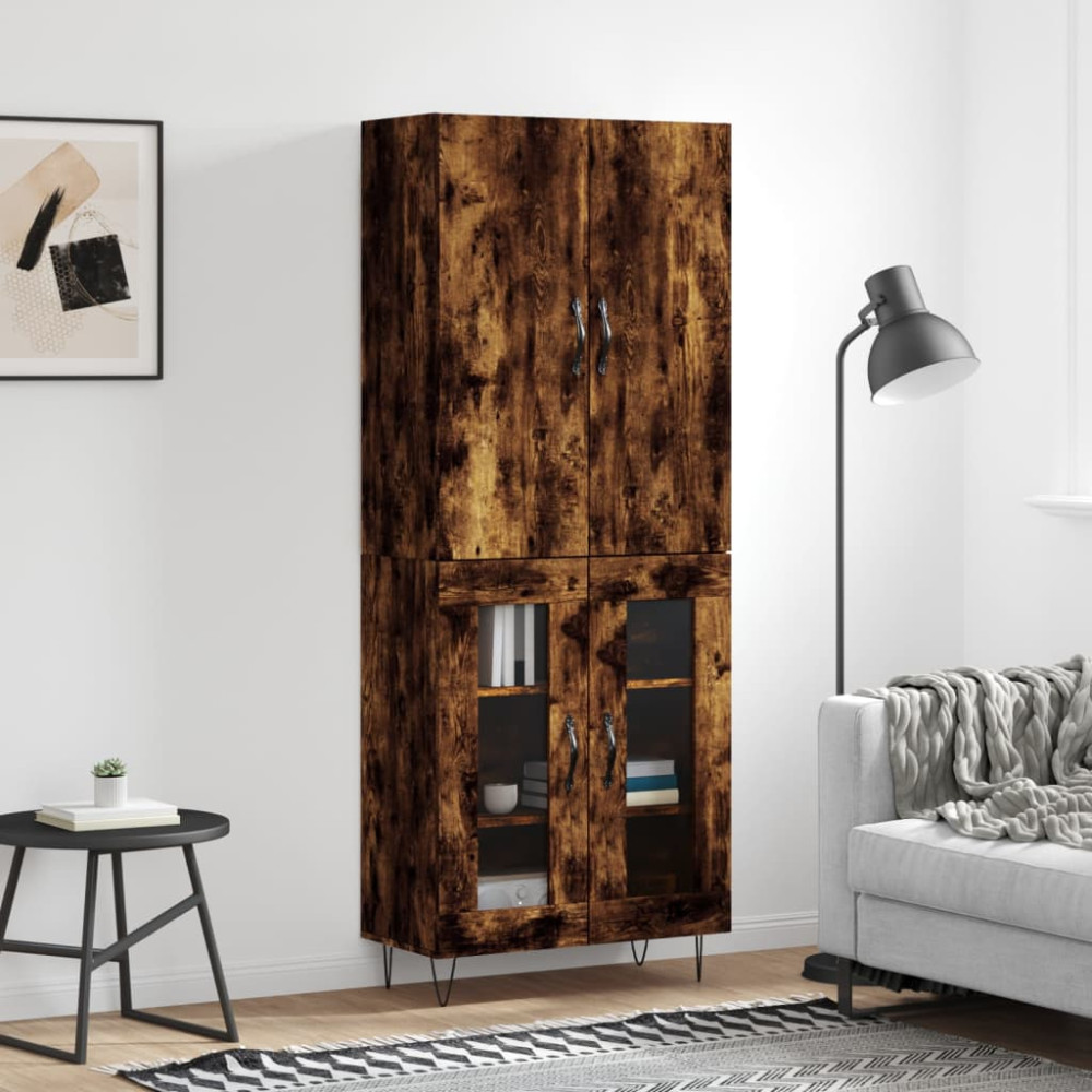 Produktbild för Högskåp rökfärgad ek 69,5x34x180 cm konstruerat trä