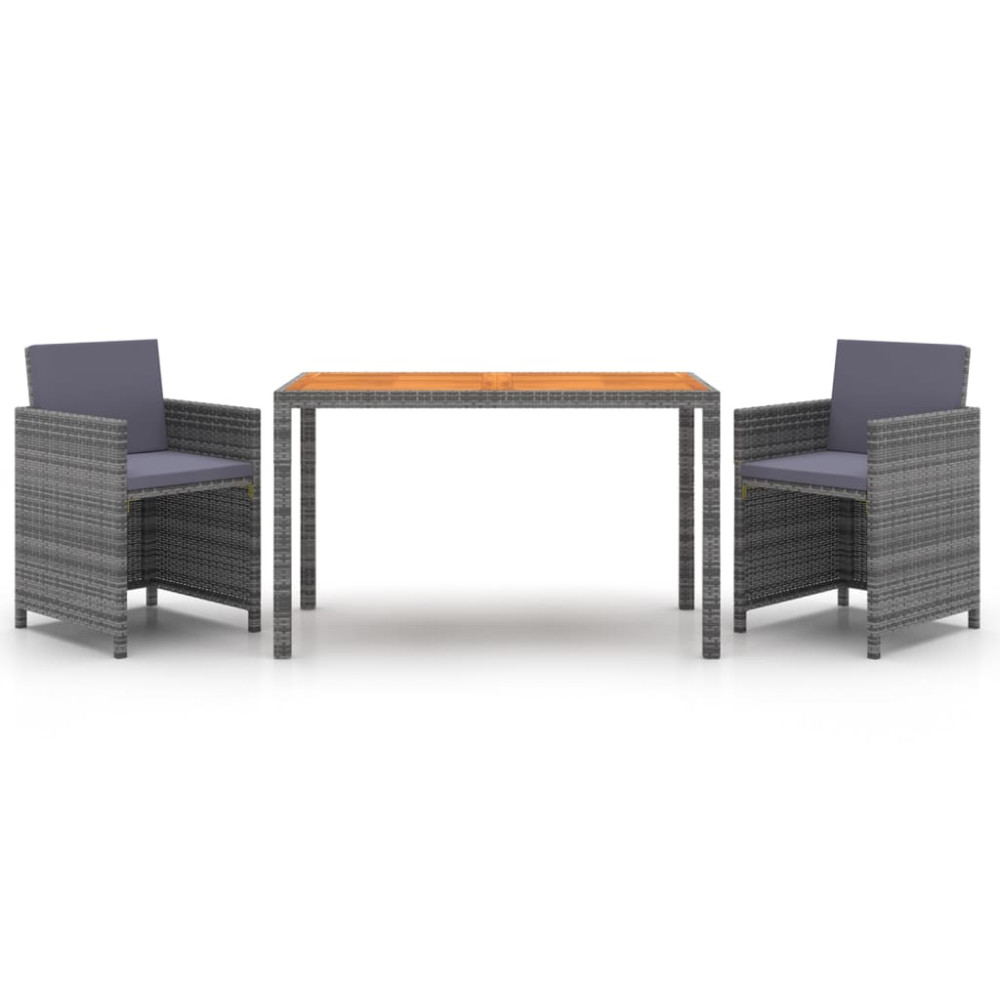 Produktbild för Matgrupp för trädgården med dynor 3 delar konstrotting grå