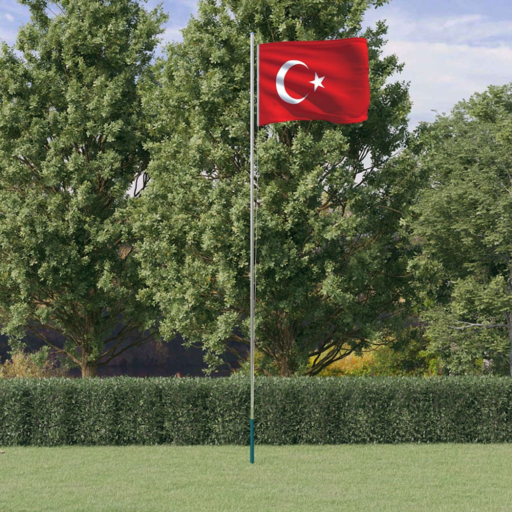 Produktbild för Turkiets flagga och flaggstång 6,08 m aluminium