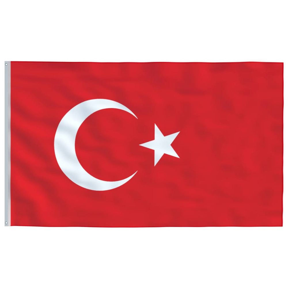 Produktbild för Turkiets flagga och flaggstång 6,08 m aluminium