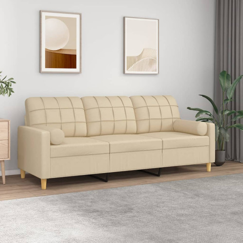 vidaXL 3-sits soffa med prydnadskuddar gräddvit 180 cm tyg
