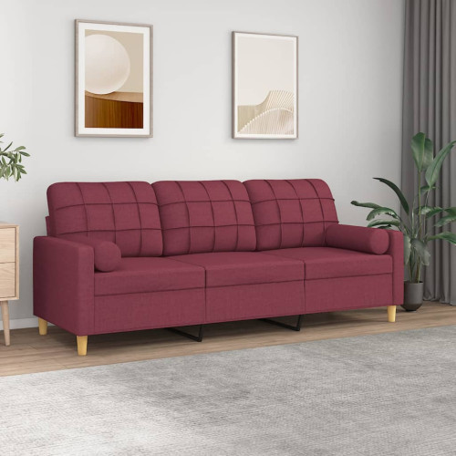 vidaXL 3-sits soffa med prydnadskuddar vinröd 180 cm Tyg