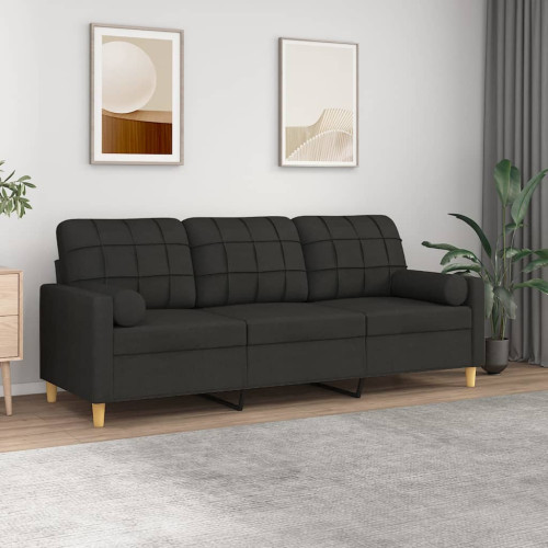 vidaXL 3-sits soffa med prydnadskuddar svart 180 cm tyg