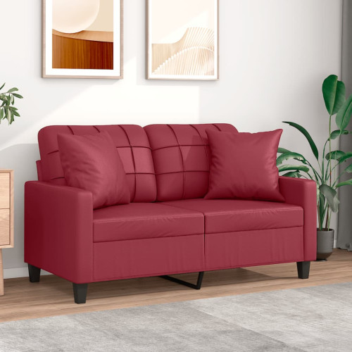 vidaXL 2-sits soffa med prydnadskuddar vinröd 120 cm konstläder