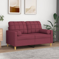 Produktbild för 2-sits soffa med prydnadskuddar vinröd 120 cm tyg