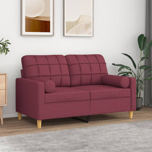 vidaXL 2-sits soffa med prydnadskuddar vinröd 120 cm tyg