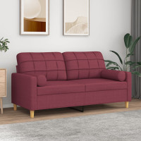 Miniatyr av produktbild för 2-sits soffa med prydnadskuddar vinröd 140 cm tyg