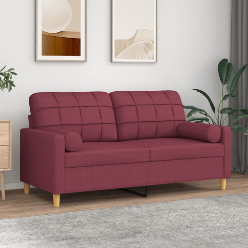 vidaXL 2-sits soffa med prydnadskuddar vinröd 140 cm tyg
