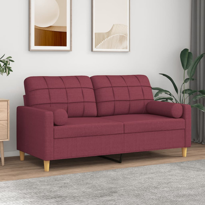 Produktbild för 2-sits soffa med prydnadskuddar vinröd 140 cm tyg