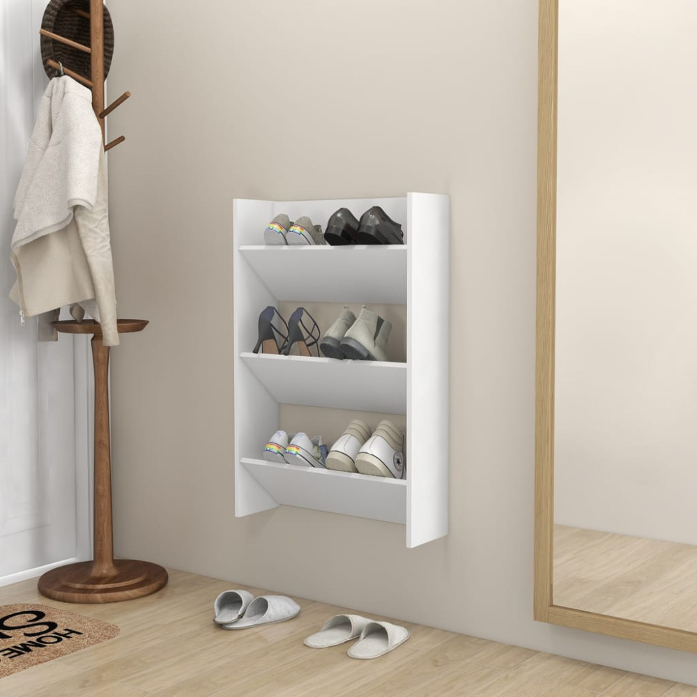 Produktbild för Väggmonterat skoställ vit 60x18x90 cm konstruerat trä